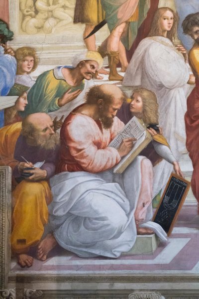 La Escuela de Atenas, detalle de Pitágoras y sus alumnos, Stanza della Segnatura de Raphael (1483 1520)