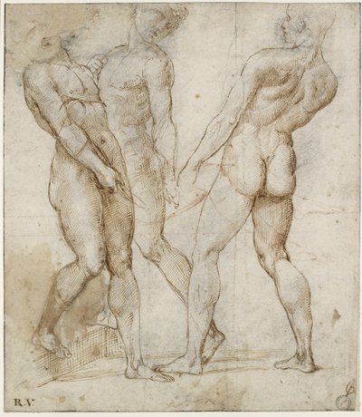 Tres portadores desnudos (estudio para el Entierro de Cristo) de Raphael