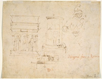 Detalles arquitectónicos y un soldado [verso] de Raphael