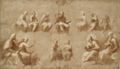 Cristo y los Santos en la Gloria Estudio para la Disputa, principios del siglo XVI de Raphael