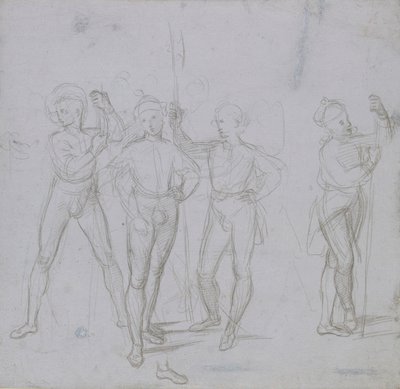 Grupo de cuatro soldados de pie, c. 1503 de Raphael