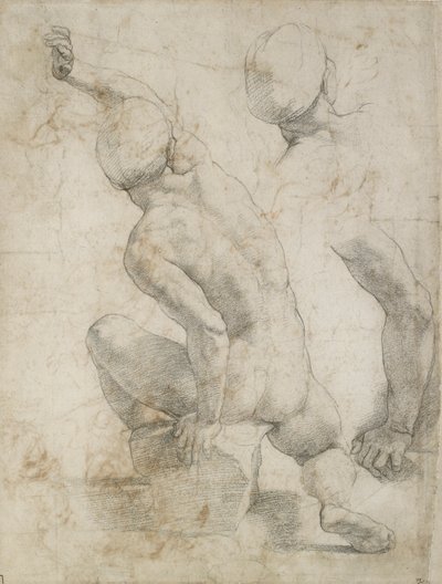 Hombre desnudo sentado en una piedra, principios del siglo XVI de Raphael