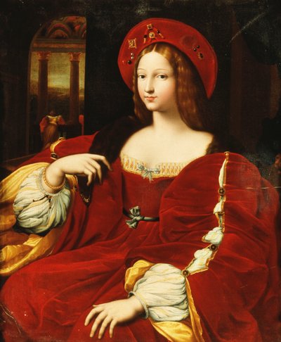 Retrato de Giovanna de Aragón, sentada tres cuartos de longitud, en su cámara de Raphael