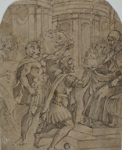 Estudio para el emperador Constantino ofreciendo la tiara al papa Silvestre de Raphael