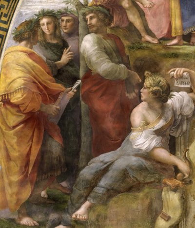 El Parnaso. Detalle. Fresco en la Stanza della Segnatura, ca. 1510-1511 de Raphael