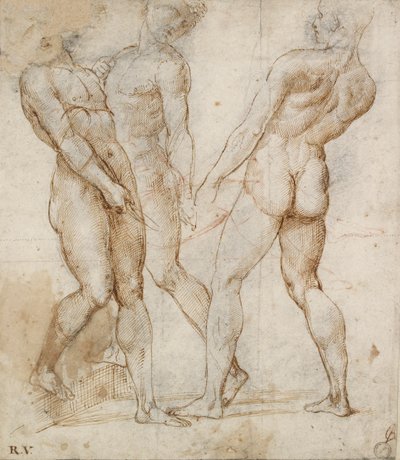 Tres portadores desnudos Estudio para el Entierro, principios del siglo XVI de Raphael