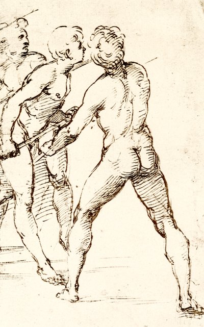 Tres guerreros, esperando el ataque de Raffaello Sanzio Raphael