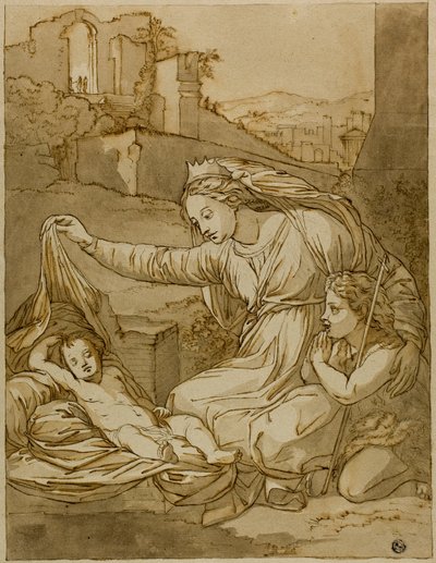Virgen y Niño Jesús dormido con el infante Juan el Bautista de Raphael