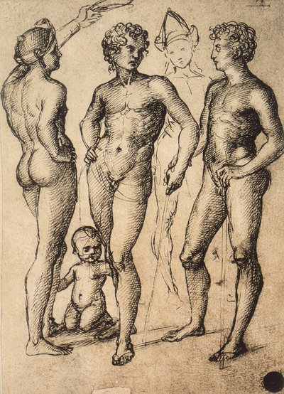 Estudio de cuatro figuras masculinas y un bebé de Raffaello Sanzio Raphael