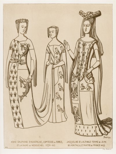 Ana Dauphine, Condesa de Forez y la dama de Nedouchel, 1370-80. Jacqueline de Lagrange, esposa de Jean de Montagu, maestro de Francia, 1409 de Raphael Jacquemin