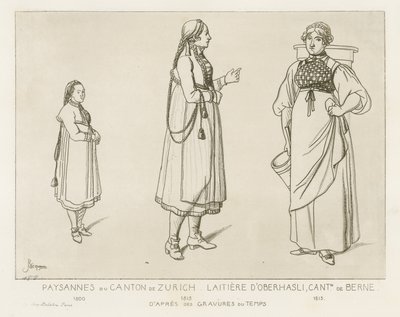 Campesinos del cantón de Zúrich y lechera de Oberhasli en el cantón de Berna de Raphael Jacquemin