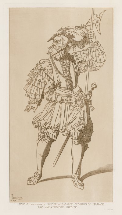 Soldado suizo en la guardia de los reyes de Francia. Segunda mitad del siglo XVI. Después de una verriere inédita. de Raphael Jacquemin