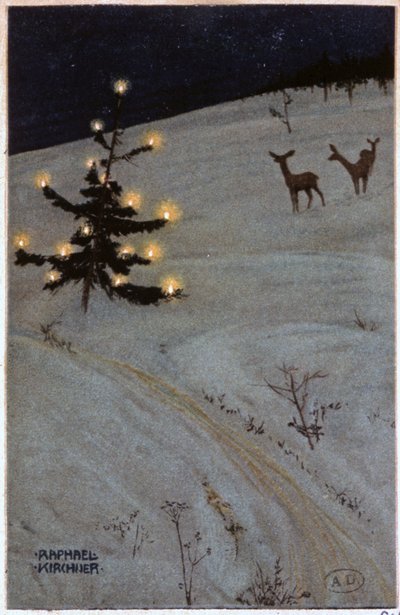 Árbol de Navidad en la nieve de Raphael Kirchner