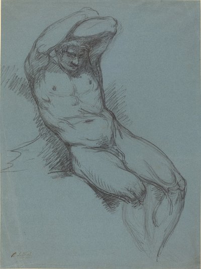 Desnudo masculino sentado con las manos cruzadas sobre la cabeza de Raphael Lamar West