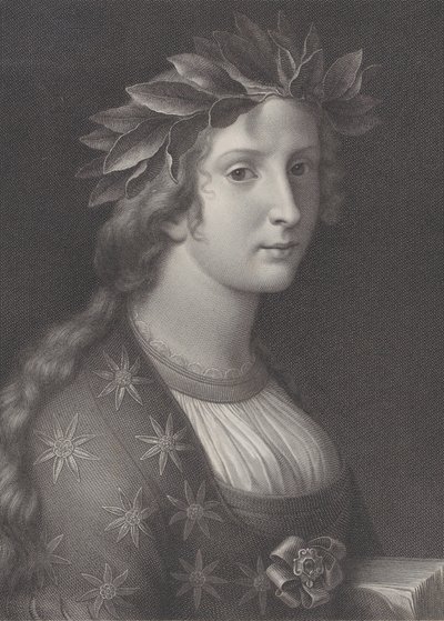 Poesía, una mujer con una corona de laurel de Raphael Morghen