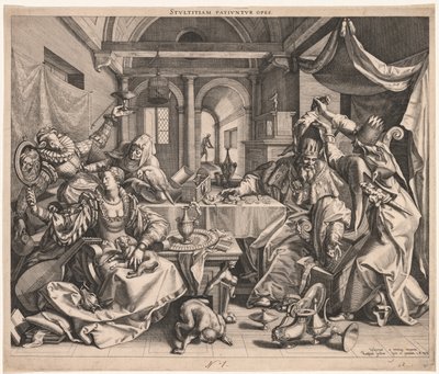 Stultitiam patiuntur opes Wealth permite la estupidez, o, Alegoría de la riqueza, la lujuria y la estupidez de Raphael Sadeler