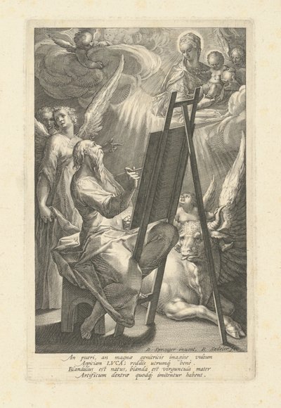 San Lucas pintando a la Virgen de Raphael Sadeler I, after Bartholomaeus Spranger