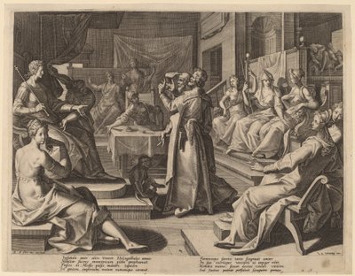 Heliogábalo y las mujeres sabias de Raphael Sadeler I after Joos van Winghe
