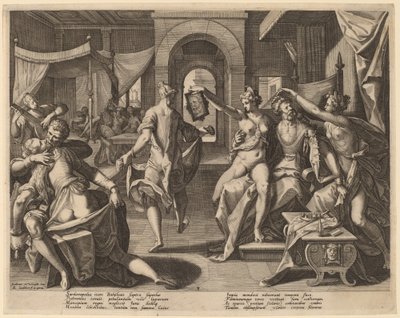 Sardanápalo entre las Concubinas de Raphael Sadeler I after Joos van Winghe