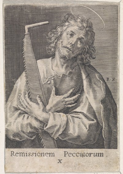 Apóstol Simón el Zelote Cristo, María y los Doce Apóstoles (título de la serie) de Raphaël Sadeler (I)