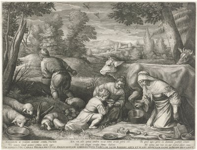 la pequeña lechera Comida en un prado de Raphaël Sadeler (I)