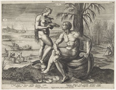 Temperamento flemático Phlegmaticus (título sobre el objeto) Vier temperamenten (título de la serie) de Raphaël Sadeler (I)