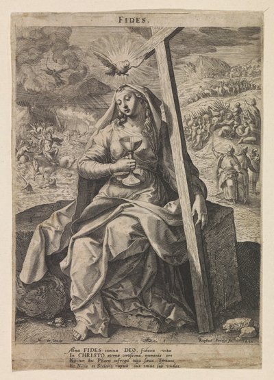 Creer Fides (título sobre objeto) Seis virtudes cristianas (título de la serie) de Raphaël Sadeler (I)