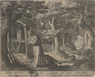 San Patroclo de Néris como ermitaño
La vida virtuosa de los ermitaños (título de la serie)
Trophaeum vitae solitariae (título de la serie) de Raphaël Sadeler (I)