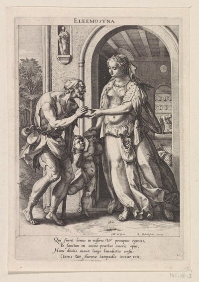 Caridad Eleemosyna (título sobre objeto) Seis virtudes cristianas (título de la serie) de Raphaël Sadeler (I)