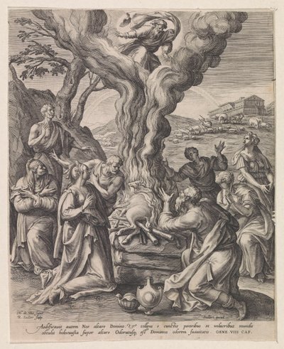 Sacrificio de Noé después del Diluvio Representaciones del Antiguo Testamento (título de la serie) de Raphaël Sadeler (I)