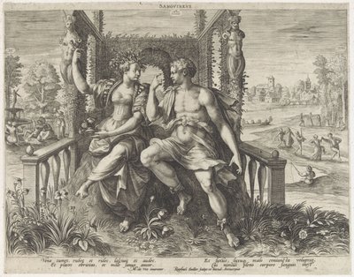 Temperamento sanguíneo Sanguineus (título sobre objeto) Vier temperamenten (título de la serie) de Raphaël Sadeler (I)