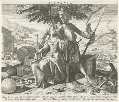 España con Juno y Marte Hispania (título sobre objeto) Representaciones alegóricas de países europeos (título de la serie) de Raphaël Sadeler (I)