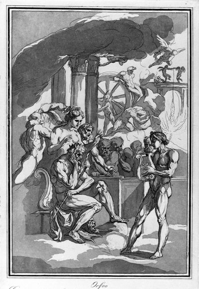 Orfeo en el inframundo pide a Minos por su esposa Eurídice. Dibujo en acuarela de Raimondo La Fage de Raymond Lafage