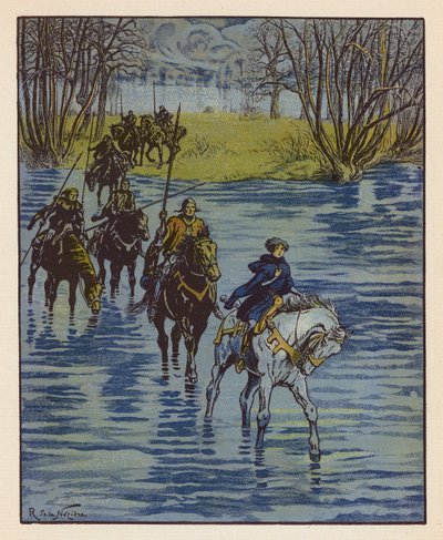 Chevauchee De Jeanne Pour Aller Trouver Charles VII A Chinon (litografía en color) de Raymond de la Neziere