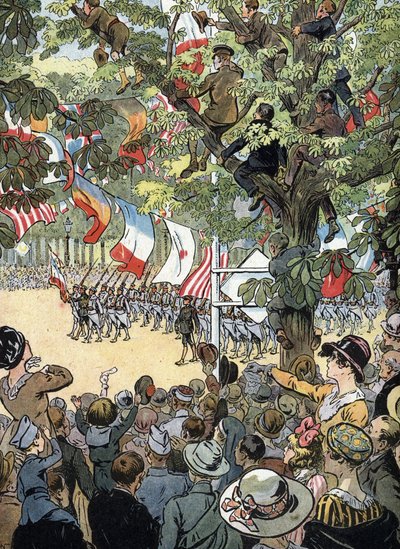 Primera Guerra Mundial: Desfile de la Victoria en la avenida de los Campos Elíseos de París el 14/07/1919: Soldados de la Armada francesa admirados por la multitud de parisinos - (Primera Guerra Mundial: desfile de la victoria en la avenida de los Campos E de Raymond de la Neziere