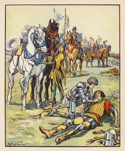 Juana cuida de un inglés herido tras la batalla de Patay (litografía en color) de Raymond de la Neziere