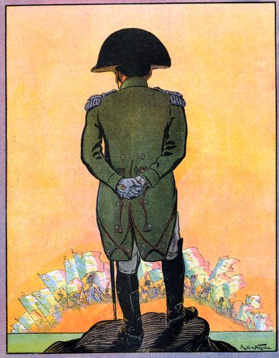 Retrato de Napoleón I (1769-1821) en la isla de Santa Elena. Napoleón I en la isla de Santa Elena (Sainte-Helene) de "Nos-Gloires-Nationales" c.1920 (grabado). de Raymond de la Neziere