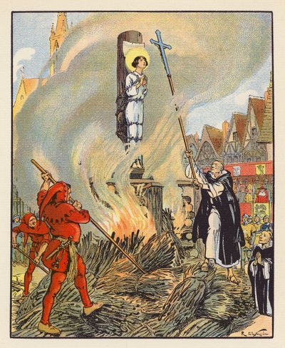 Supplice De Jeanne A Rouen (litografía en color) de Raymond de la Neziere