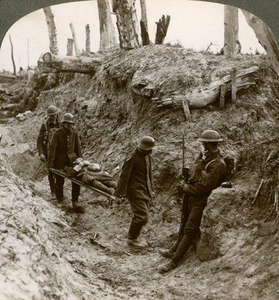 Prisioneros alemanes llevando heridos británicos, Primera Guerra Mundial, 1916 de Realistic Travels Publishers
