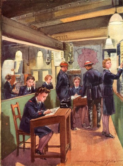 Sala de control del Servicio Nacional de Bomberos británico en tiempos de guerra, Segunda Guerra Mundial de Reginald Mills