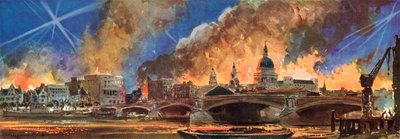 Incendios en la City londinense en torno a la catedral de San Pablo durante el Blitz, Segunda Guerra Mundial de Reginald Mills