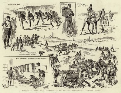 Un día de campo con el ejército egipcio, tropas maniobrando en las afueras de El Cairo (grabado) de Reginald Thomas Cleaver
