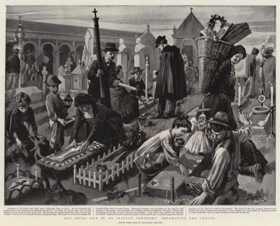 Día de Todos los Santos en un cementerio italiano, decoración de las tumbas (litografía) de Reginald Thomas Cleaver