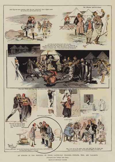 Un episodio en el progreso de tres peregrinos de los últimos días, Tiddler, Tigg y Tallboys (cromolito) de Reginald Thomas Cleaver