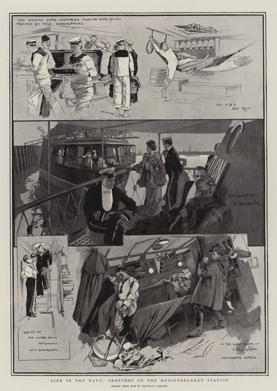 La vida en la Marina, Bocetos en la Estación Mediterránea (litografía) de Reginald Thomas Cleaver