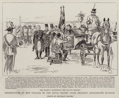 Presentación de los nuevos colores a la Real Infantería Ligera de Marina, División Portsmouth (litografía) de Reginald Thomas Cleaver