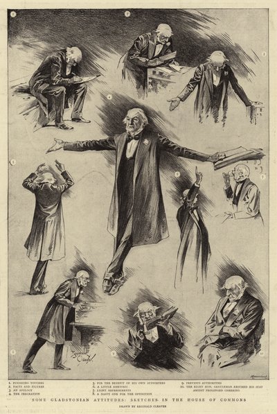 Algunas actitudes gladstonianas, esbozos en la Cámara de los Comunes (grabado) de Reginald Thomas Cleaver