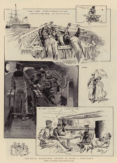 Las maniobras navales, estudios a bordo de un acorazado (litografía) de Reginald Thomas Cleaver