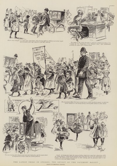 Lo último en huelgas, la revuelta del ballet sobre pavimento (grabado) de Reginald Thomas Cleaver