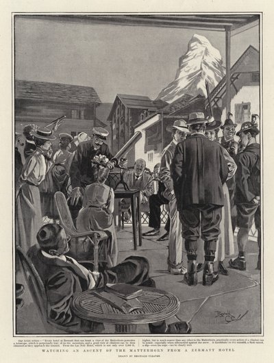Observando el ascenso del Cervino desde un hotel de Zermatt (litografía) de Reginald Thomas Cleaver